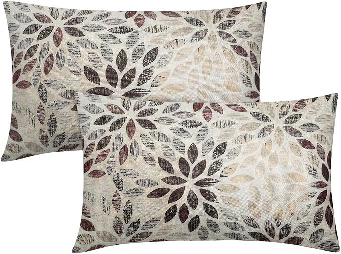 Kawani Burgundy Red Dahlia Lumbar Pillow Covers 12X20 Inch Rustic Rust Geometric Flower Decorative Pillow Cases Set of 2 Beige Tan Gray Floral Throw Pillows for Cushion Sofa Couch Farmhouse Outdoor