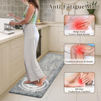 Arttown Kitchen Mats for Floor 2Pcs-Anti Fatigue Non Slip Mats for Kitchen Floor, Cushioned Waterproof & Stain-Resistant Boho Stripe Mat Set, Laundry Room, Office, Sink, Desk (Light Blue)