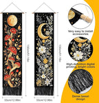 AOHMPT Pack of 2 Long Vertical Tapestry,Nature Landscape Tapestry with Serene Mountain River, Moon & Sun Motifs,Traditional Ink Painting Wall Art,Zen Aesthetic Wall Hanging for Living Room Bedroom Decor 13" W x 51" H"