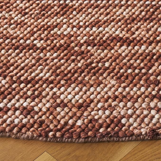 SAFAVIEH Natura Collection Area Rug - 6' Round, Rust & Brown, Handmade Wool Blend, Textured Design, Ideal for Living Room, Bedroom, Dining Space (NAT425P)
