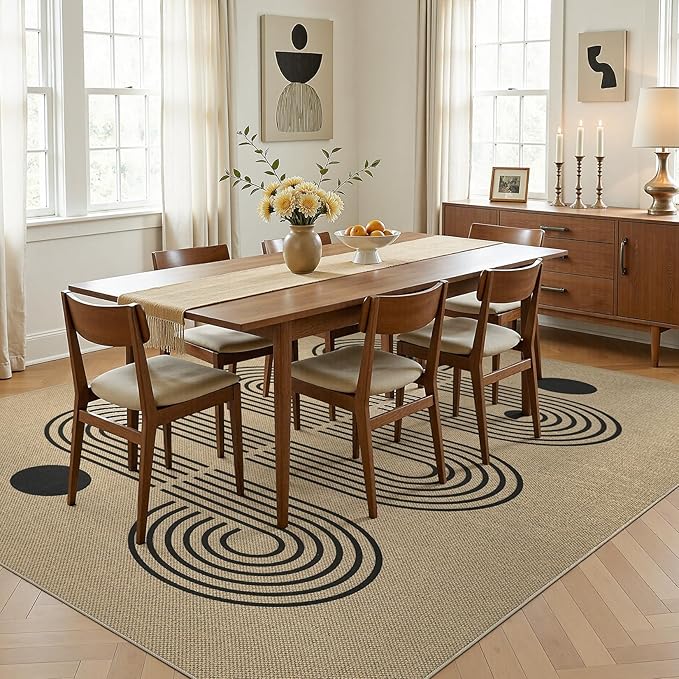 6x9 Jute Rug for Living Room: Farmhouse Carpet Indoor Outdoor Washable Non Slip Area Rug for Bedroom Patio Backyard Dining Room Table Home Office - Geometric Brown