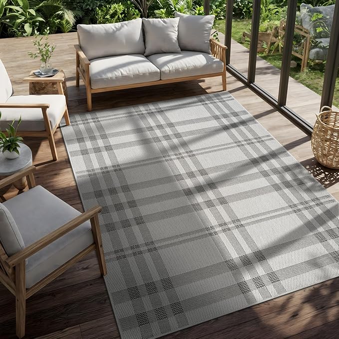 CAMILSON Easy Jute Rug 10x14, Indoor Outdoor Off-White Color Fiber Area Rugs for Living Room Patio and Dining Room Rug, Checkred Boho Woven Design, Easy-Cleaning, Washable Outside Carpet (10 x 14)