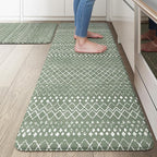 KIMODE Kitchen Anti Fatigue Mats, Green Farmhouse Kitchen Rugs Sets of 2, Memory Foam Kitchen Mats for Floor, Waterproof Standing Mat for Sink Laundry Office Desk 20"x47"+20"x32"