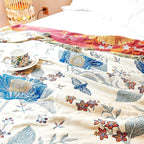 Boho Throw Blanket, 100% Organic Cotton Breathable Ultra Soft Bed Quilt Throw - All Season Floral Bird Butterfly Farmhouse Decor Blanket for Sofa Couch Chair and Gift. 60" x 80"