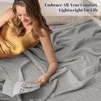 PHF 100% Cotton Muslin Blanket Twin XL Size 66"x90", 4-Layer Lightweight Gauze Throw, Breathable Cloud-Soft Minimalist Blanket for Bed, Couch, Camping & Baby, Light Grey, Ideal Gift