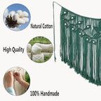 Youngeast Home Decor Leaf Shape Macrame Wall Hanging Woven Tapestry Bedroom Curtain Fringe Garland Banner Living Room Wall Decor Dark Green 39X31 inches