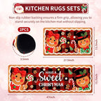 Christmas Rugs for Kitchen Floor, Gingerbread Man Mats for Kitchen Floor Non Slip, 2PCS Rubber Kitchen Mat, Washable Cushioned Runner Carpet Rug for Sink Laundry 15.7"×27.5" +15.7"×47" Red 3.5mm