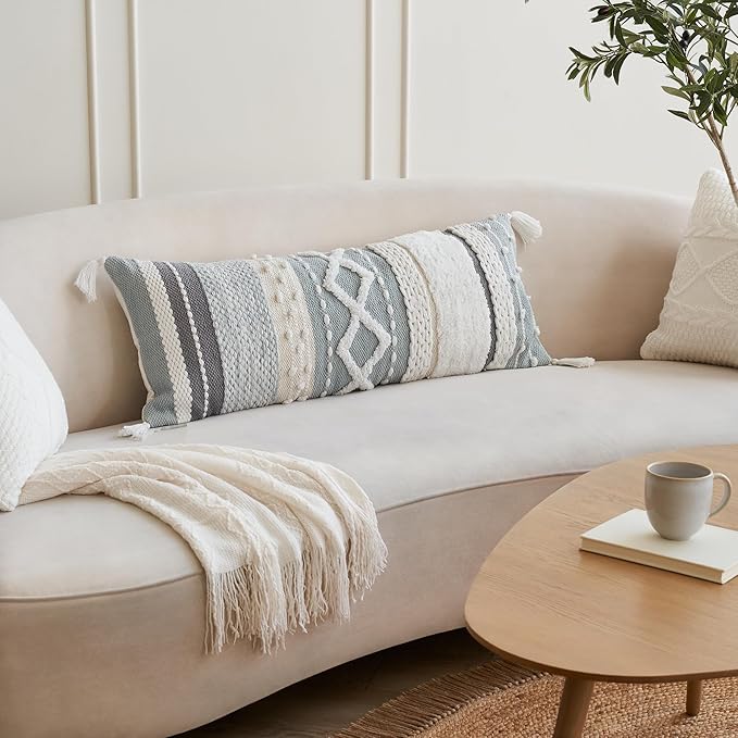 Decorative Boho Lumbar Pillow Cover 14x36 – Beautiful Throw Pillow with Soft Texture for Bed, Couch Decor or as Body Cushion – A Stylish Addition to Your Bedroom