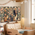 Apdidl Boho Floral Cute Wall Tapestry for Bedroom, Vintage Flower Cat Wall Hanging, Bohemian Style Orange and Black Cats Funny Tapestries, Animal Painting Art Poster for Girls Room Dorm Beach Decor (60" X 79")