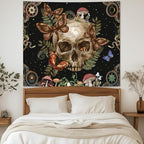 Avinyl Halloween Gothic Tapestry for Bedroom,Vintage Goth Skull Whichy Butterfly Floral Wall Tapestries, Skeleton Moth Mushrooms Poster Backdrop for Living Gaming Room Dorm Decor 51in X 60in