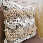 Throw Boho Pillow Cover, 18”x18” Bohemian Moroccan Rustic Decorative Pillows with Tufted Accents, Plush Handwoven Cotton, Textured Woven Neutral Farmhouse Scandinavian Home Decor (no Insert)