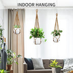 Macrame Plant Hanger - Fits 4 to 13 inches Pots for Indoor Outdoor, 35"/29"/23" Different Sizes Set, Brown (POTS NOT Included)