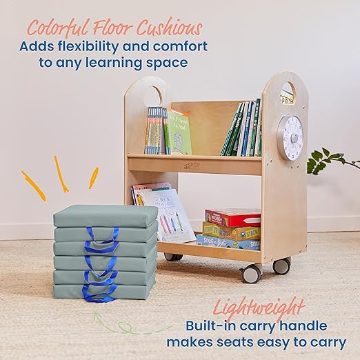 ECR4Kids SoftZone Square Floor Cushions with Handle, Flexible Seating, Grey, 6-Piece