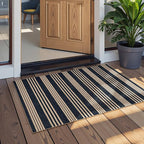 Lahome Elance Striped Easy Jute Front Door Mat, 2x3 Washable Kitchen Rug Small Indoor Outdoor Rugs for Entryway, Farmhouse Neutral Lightweight Non Slip Black Carpet for Foyer