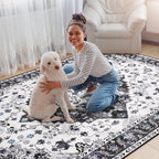 Amearea Vintage Design Area Rugs for Living Room, 8x10 Machine Washable Floral Collection Traditional Bedroom Rug, Low Pile Cute Kids Room Print Carpet, No Slip Office Kitchen Home Decor, Black