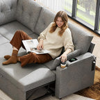 WLIVE 110'' Sectional Couches for Living Room, Pull Out Couch, U Shape 7 Seat Sleeper Sofa with Storage Chaise and Pillows, Removable Sofa Cover, Cups Holders, USB Charging Station, Grey
