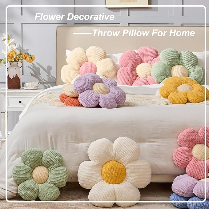 Flower Pillow Flowers Shaped Pillow Cushion Decorative Daisy Pillow for Bed Cute Throw Pillow Flower Floor Pillow Soft Seat Cushion Cream Cushion 15.7"