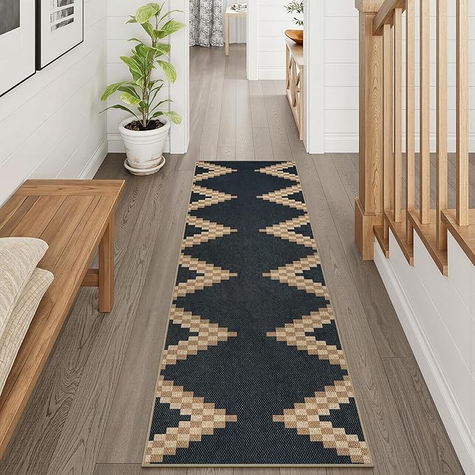 LIVEBOX Easy Jute Runner Rug for Entryway, 2x6 Runners Rug Kitchen Rugs Non Slip, Washable Black and Tan Boho Indoor Runner Rugs for Laundry Room Bedroom, Carpet Runners for Hallway 6ft