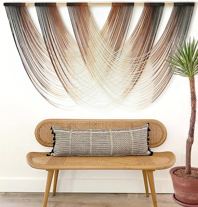 Macrame Wall Hanging Brown Dip Dyed Large Fiber Yarn Wall Art Boho Wall Decor Boho Bedroom Living Room Wall Decor,59" W x 33" L