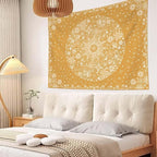 Neasow Bohemian Tapestry Wall Hanging, Orange Floral Tapestry with Dotted Daisy Medallion Print Bedroom Boho Hippie Home Decor, 36x48 inches
