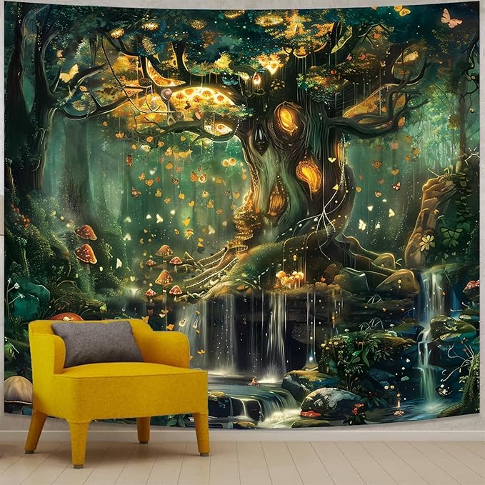 Apdidl Extra Large Forest Wall Tapestry for Bedroom, Nature Green Tree of Life Tapestries Wall Hanging, Fairy Tales Magical Landscape Backdrop Tapestry for Living Room Dorm Decor (71"X90")