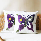 Butterfly Pillow Cover Boho Embroidered Pillow Covers for Couch Sofa Purple Butterfly Bohemian Pillow Covers Cotton Linen 2PCS Pillowcase Covers 18x18 Inch