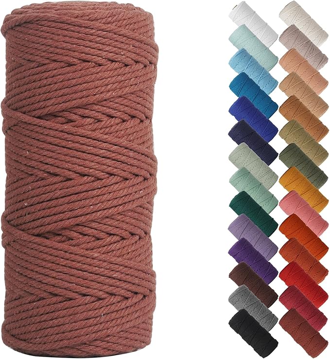 NOANTA Rust Red Macrame Cord 3mm x 109yards, Colored Macrame Rope, Cotton Rope Macrame Yarn, Colorful Cotton Craft Cord for Wall Hanging, Plant Hangers, Crafts, Knitting