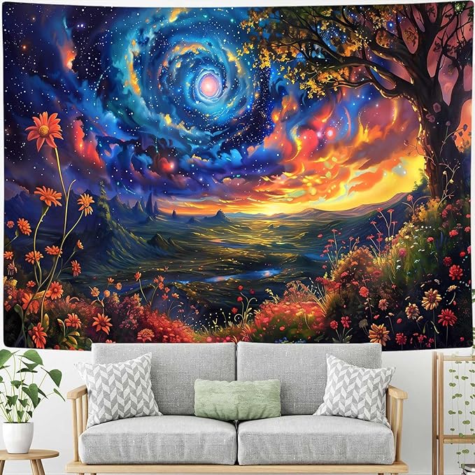 MCKTOM Galaxy Space Tapestry Trippy Mountain Starry Sky Misty Forest Fantasy Landscape Tapestry Wall Hanging for Bedroom Aesthetic Living Room Home Decor 80X60 Inches