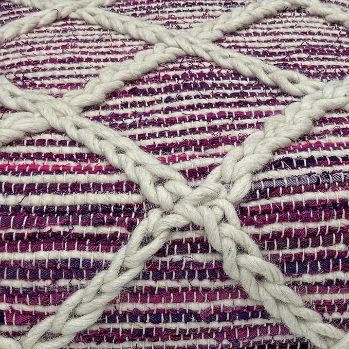SIMPLIHOME Cowan Contemporary Square Pouf in Magenta and Natural Handloom Woven for the Living Room, Bedroom and Kids Room