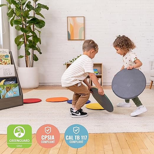 ECR4Kids SoftZone Colorful Floor Pads, Round, Flexible Seating, Assorted, 6-Piece