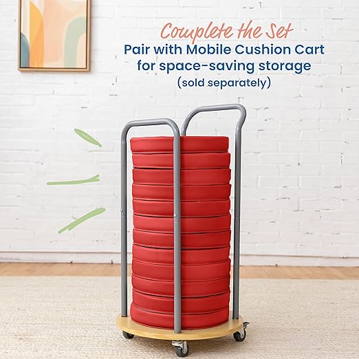 ECR4Kids SoftZone Floor Cushions, Round, Flexible Seating, Red, 6-Piece