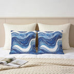 2 Pack Navy Blue and White Waved Throw Pillows Covers 18x18 Inch Decorative Modern Abstract Light Blue White Pillowcases Farmhouse Cushion Covers for Couch Bed Sofa Farmhouse Boho Spring Home Decor
