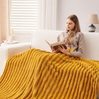 NEWCOSPLAY Super Soft King Blanket Mustard Yellow Premium Silky Flannel Fleece 3D Ribbed Jacquard Lightweight Bed Blanket All Season Use (Mustard Yellow Ribbed, King(90"x110"))