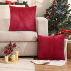 Simmore Decorative Throw Pillow Covers 12x20 Set of 2, Soft Natural Plush Flannel Double-Sided Fluffy Lumbar Pillow Covers for Couch Sofa Living Room, Red