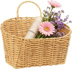 Hanging Wall Basket Handwoven Wicker Basket for Plants, Flowers & Storage, Rustic Farmhouse Wall Decor Organizer, Light Brown Plastic Rattan