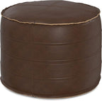SIMPLIHOME Brody Round Pouf - 20 inch Wide Upholstered Vegan Leather Ottoman in Distressed Dark Brown, Boho Footstool or Extra Seating for Living Room or Bedroom with Polystyrene Filling, Assembled