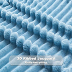 NEWCOSPLAY Super Soft Twin Blanket Blue Premium Silky Flannel Fleece 3D Ribbed Jacquard Lightweight Bed Blanket All Season Use (Blue Ribbed, Twin(60"x80"))