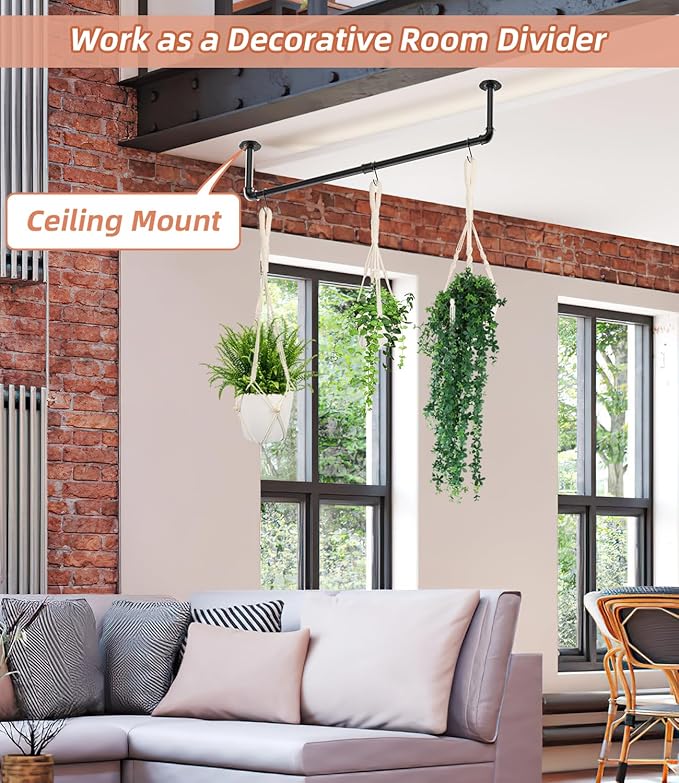 2Pcs Plant Hanging Rod, with 6Pcs Macrame Plant Hangers and 6 Hooks, 32" Plant Hanger Indoor, Hanging Planter for Indoor Plants, Window Wall Ceiling Plant Hanger (POTS & PLANTS NOT INCLUDED)