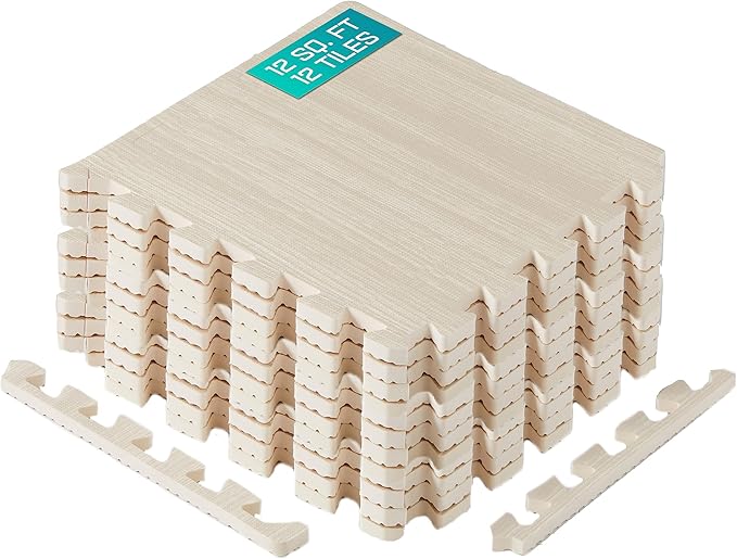 Yes4All EVA Interlocking Mats, Puzzle Floor Tiles, Foam Floor Padding with Border for Furniture, Home Space, Living Room, Garage 11,22,32 SQFT