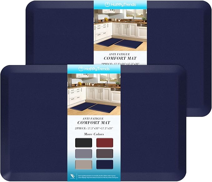 HappyTrends 2 PCS Kitchen Mat Cushioned Anti-Fatigue Floor Mat, Heavy Duty Ergonomic Comfort Foam Standing Mat, Waterproof Non-Slip Kitchen Rugs for Home, Office, Laundry,Navy