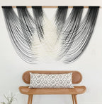 Jakalin Macrame Wall Hanging Black And White Dip Dyed Large Fiber Wall Art Macrame Wall Decor Boho Bedroom Living Room Wall Decor,59" W x 33" L