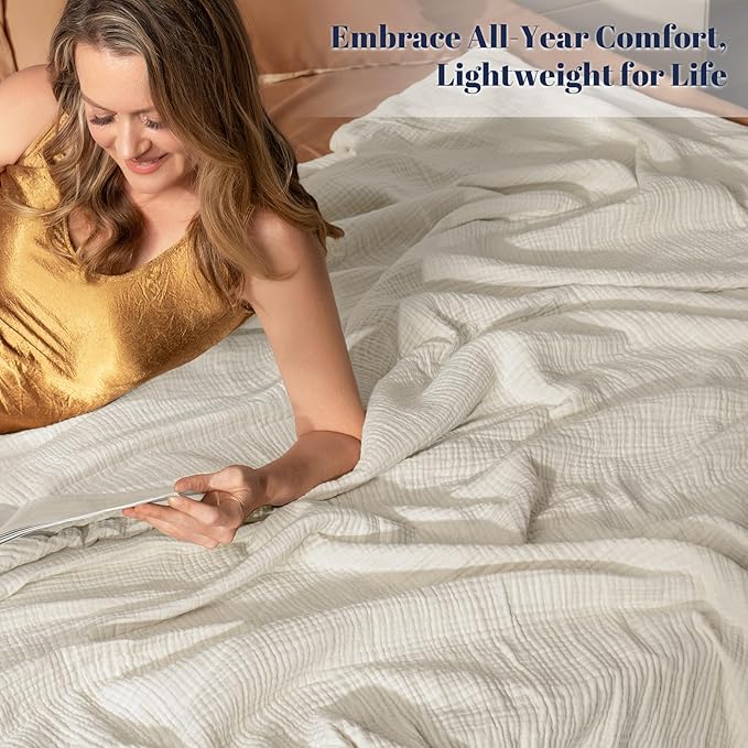 PHF 100% Cotton Muslin Throw XL Blanket Large 50" x 70", 4-Layer Lightweight Gauze Throw, Breathable Cloud-Soft Minimalist Blanket for Bed, Couch, Camping & Baby, Oat Milk, Ideal Gift