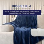 Mon Chateau 60" x 70" Fireside Mélange Throw Blanket, Contrast Stitching Soft Blanket for Queen-Size Bed, Couch, or Sofa, Cozy Home Decor and Stylish Living Room Comfort, Sapphire Veil