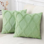 decorUhome Spring Euro Sham Throw Pillow Covers 22x22 Inch Set of 2, Soft Plush Faux Fur Wool Sage Green Accent Couch Pillow Covers for Modern Farmhouse Bed Sofa Living Room