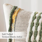 ANRODUO Pack of 2 Boho Decorative Throw Pillow Covers 18x18 Farmhouse Cushion Case Striped Chenille Pillow Cases Square Pillow Covers Accent Neutral Pillowcase for Sofa Couch Bed, Olive Green Stripe