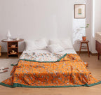 Scientific Sleep Vine Floral Blossom Senior Retro 100% Cotton Muslin Blanket Throw Cover for Bed Couch Sofa Cozy Soft Reversible Bedding Blanket Quilt Bedspread Coverlet Twin 60 in x 80 in