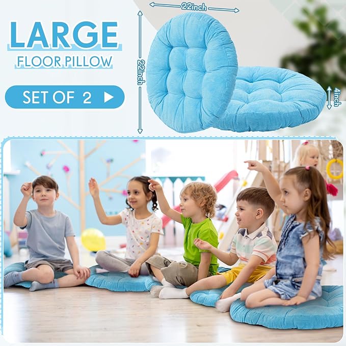 Jerify Floor Pillow Cushions Large Round Square Large Meditation Floor Pillow for Classroom Adult Meditation Picnic Party Seating Learning Daycare School(Round,Bright Blue,2 Pcs)