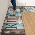 Arttown Farmhouse Anti-Fatigue Kitchen Rug Set of 2 Brown Teal Home Sweet Wood Vintage Cushioned Floor Standing Mat Waterproof Non-Slip Kitchen Mat and PVC Ergonomic Comfort Foam Rug