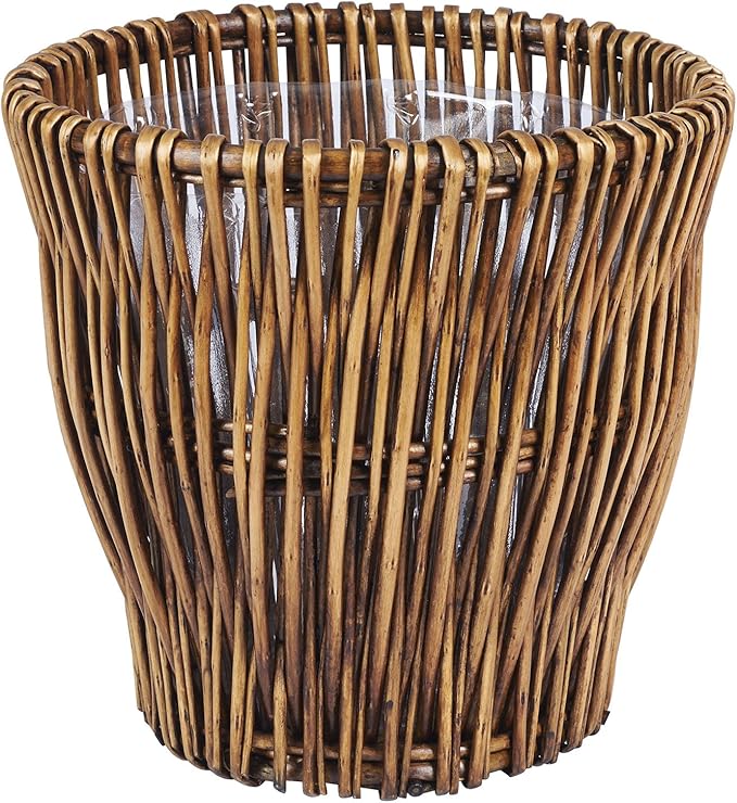 Household Essentials Small Reed Willow Waste Basket, Handwoven Basket with Removable Liner, Attractive Alternative to Plastic or Metal Cans, Brown