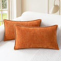 CaliTime Fall Throw Pillow Covers Decorative 12 X 20 Inches Pack of 2 Cotton Thread Stitching Edges Solid Dyed Soft Chenille Cushion Cases for Couch Sofa Bed Living Room Farmhouse Burnt Orange